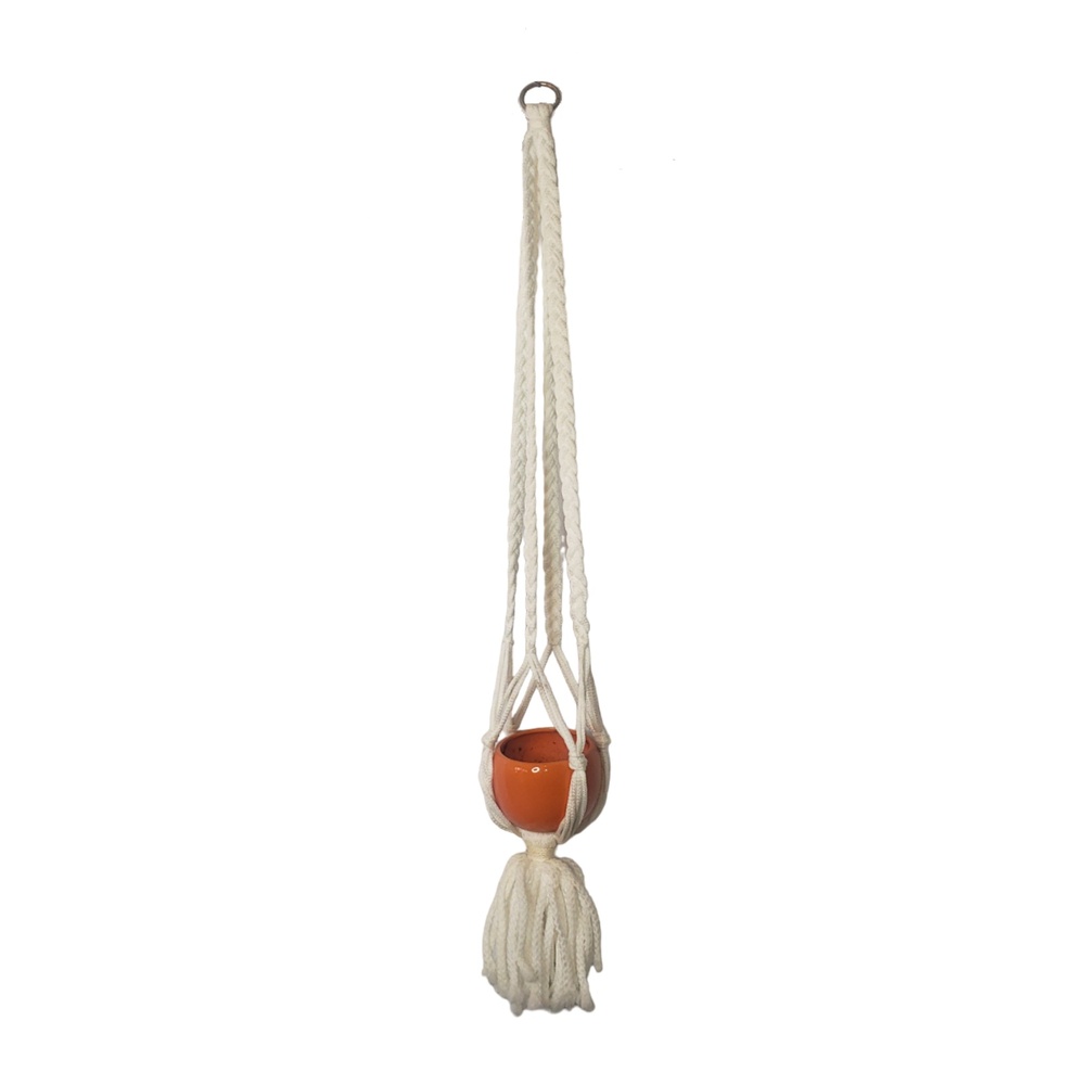 VINTAGE White Macrame Plant Hanger